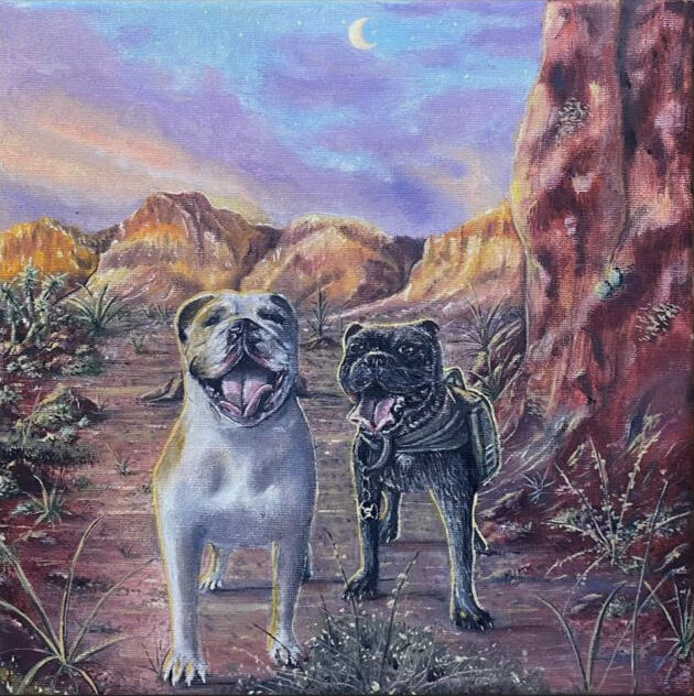 Blue and Touchdown!! Commissioned Pet Portrait- Oil on Canvas 10"x10", 2024