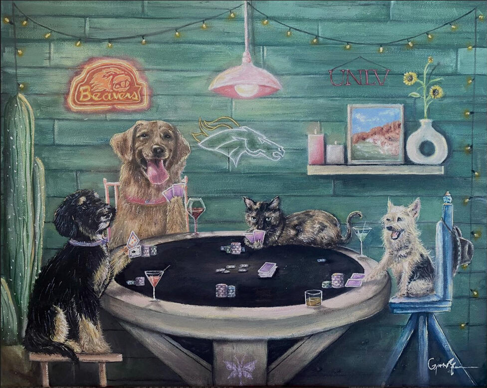 Girls' Night! Commissioned Pet Portrait - Oil on Canvas 20"x16", 2024