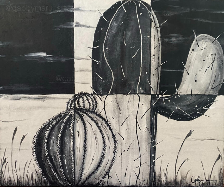 Checkerboard Cacti -- Acrylic on 24"x20" Canvas, 2019