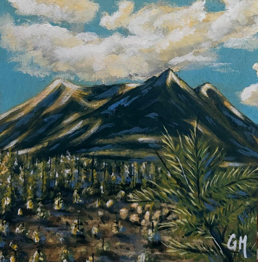 SOLD San Francisco Peaks 6"x6" Acrylic on Wood