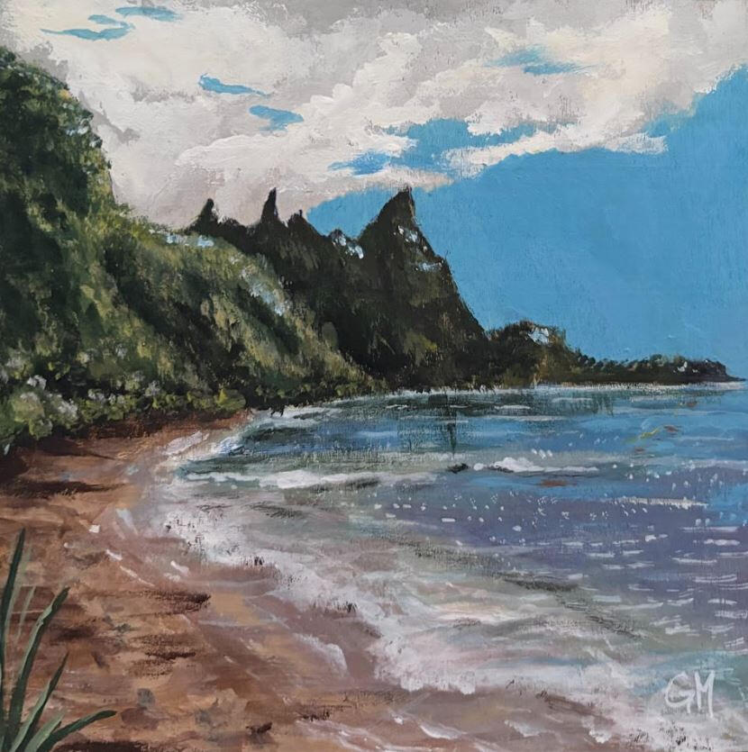 SOLD Hanalei Bay 6"x6" Acrylic on Wood